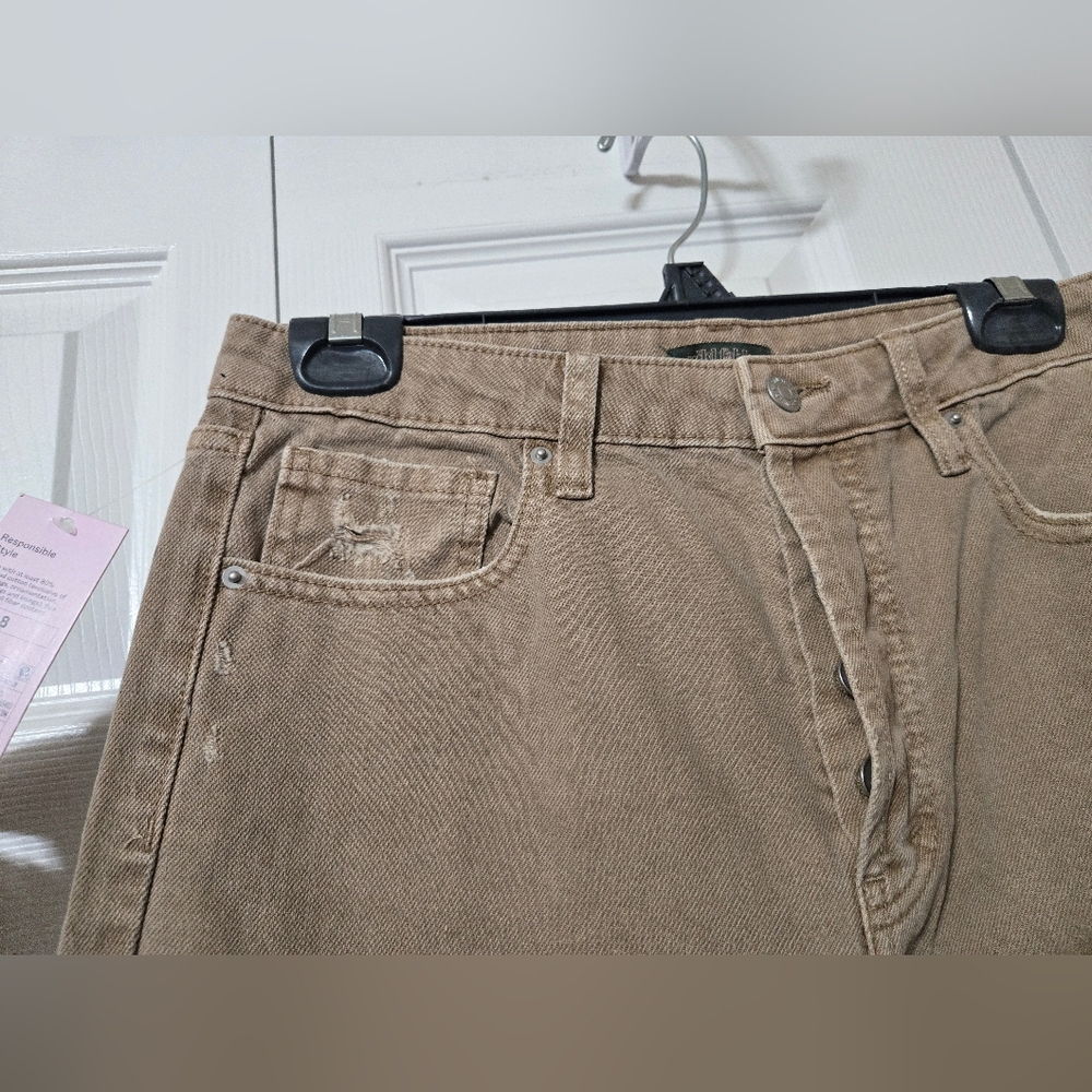 Light Brown Wash Distressed Denim Jeans, High Rise, Straight, Size 8, New W/Tags - Picture 8 of 14